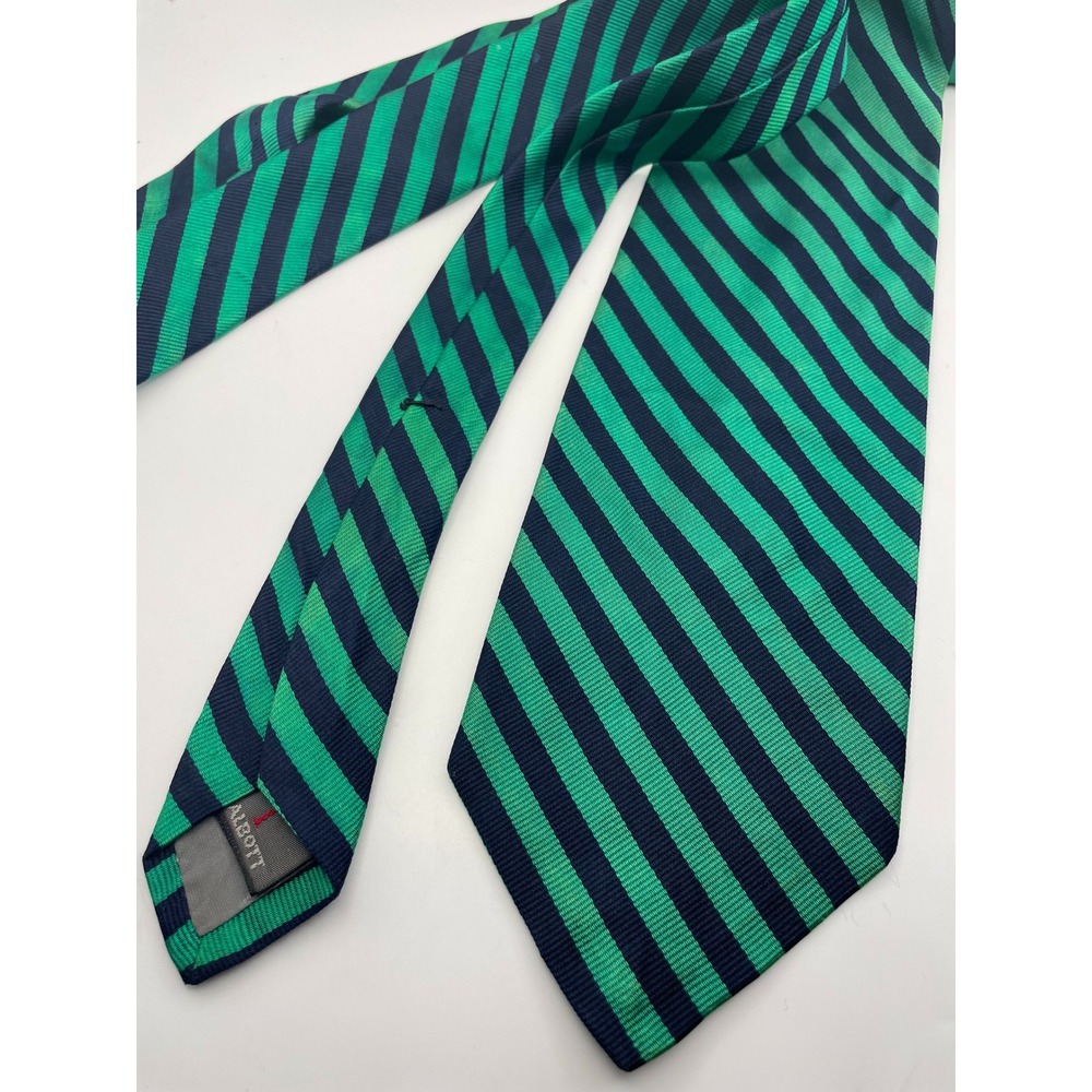 Robert Talbott Best of Class Silk Tie Green Navy Blue Repp Stripe Mens Made USA